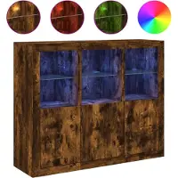 vidaXL Sideboards avec lampes LED 3 pcs. Chêne fumé Matériau dérivé du bois
