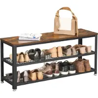 Goliving Rangement de chaussures - Banc de chaussures - Banc d'entrée - Industriel - 30 x 80 x 45 cm - Métal - Bois brun