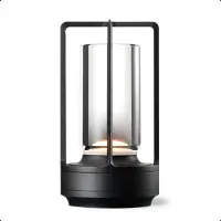 Goliving Lampe de table rechargeable - Lanterne - Sans fil et dimmable - Lampe tactile moderne - Lampe de nuit pour chambre à coucher - 17.5 cm - Noir