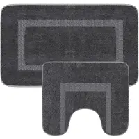 Loti Living Tapis de bain avec tapis de toilette antidérapant - Tapis de douche - Tapis de salle de bain - Tapis de sol - Tapis de bain avec tapis de toilette - Tapis de bain antidérapant - Gris -