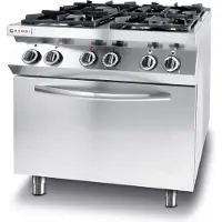 Hendi Cuisinière à gaz 4 feux avec four GN 1/1, Kitchen Line, 230V/3000W, 19kW, 800x722x(H)900mm