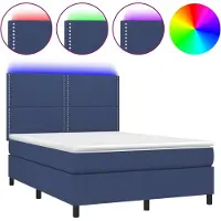 vidaXL Lit Boxspring avec matelas & LED Bleu 140x190 cm Tissu