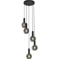 QAZQA Suspension Art Déco noire avec verre fumé rond 5 lumières - Josje