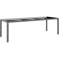 vidaXL table de jardin 250x100x75 cm verre trempé et poly rotin gris