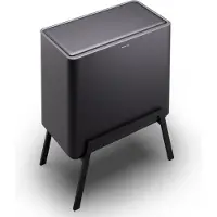 Klarstein Yuma Poubelle - 40 L, avec bac à compost et filtre à odeurs, couvercle à bouton, filtre à charbon actif, corps en acier inoxydable, poubelle de cuisine, 3 bacs, 28 L/12 L/4 L, noire