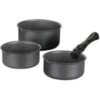 Big Buy Cooking Ensemble de 3 casseroles gris mat 16-18-20 cm + 1 poignée amovible - Aluminium - Revêtement antiadhésif - Compatible tous feux, y compris induction