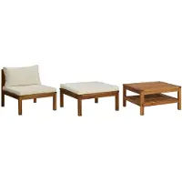 vidaXL Ensemble de salon de jardin 3 pièces avec coussins blanc crème en acacia