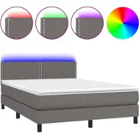 vidaXL Lit Boxspring avec matelas & LED Gris 140x200 cm Similicuir