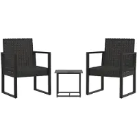 vidaXL Ensemble de salon de jardin 3 pièces avec coussins noir poly rotin