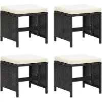 vidaXL Tabouret de jardin 4 pièces avec coussin d'assise Poly rotin noir