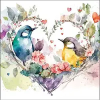Ambiente 20 SERVIETTES PAPIER AQUARELLE OISEAUX AMOUR 33CM