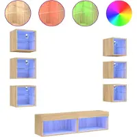 vidaXL Meuble-paroi 8 pièces avec éclairage LED Chêne Sonoma Matériau dérivé du bois