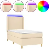 vidaXL Lit Boxspring avec matelas & LED Crème 90x190 cm Tissu