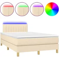 vidaXL Lit Boxspring avec matelas & LED Crème 120x200 cm Tissu