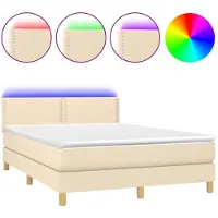 vidaXL Lit Boxspring avec matelas & LED Crème 140x200 cm Tissu