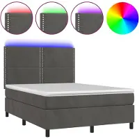 vidaXL Lit boxspring avec matelas & LED gris foncé 140x190 cm velours
