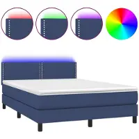 vidaXL Lit Boxspring avec matelas & LED Bleu 140x200 cm Tissu