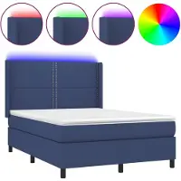 vidaXL Lit Boxspring avec matelas & LED Bleu 140x190 cm Tissu