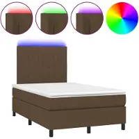 vidaXL Lit Boxspring avec matelas & LED Marron foncé 120x200 cm Tissu