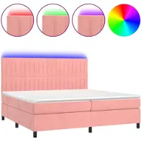 vidaXL Lit boxspring avec matelas & LED rose 200x200 cm velours
