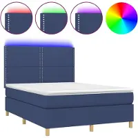 vidaXL Lit Boxspring avec matelas & LED Bleu 140x200 cm Tissu