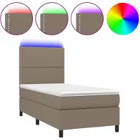 vidaXL Lit Boxspring avec matelas & LED Taupe 90x200 cm Tissu