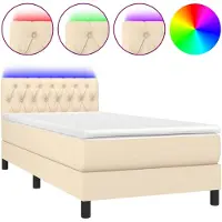 vidaXL Lit Boxspring avec matelas & LED Crème 90x200 cm Tissu