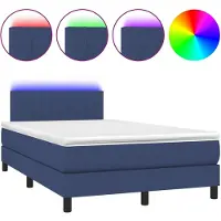 vidaXL Lit Boxspring avec matelas & LED Bleu 120x200 cm Tissu