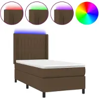 vidaXL Lit Boxspring avec matelas & LED Marron foncé 90x200 cm Tissu