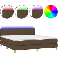 vidaXL Lit boxspring avec matelas & LED brun foncé 160x200 cm Tissu