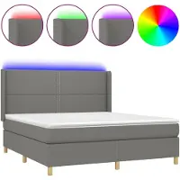 vidaXL Lit boxspring avec matelas & LED gris foncé 180x200 cm Tissu