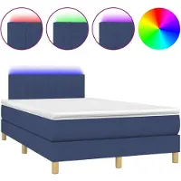 vidaXL Lit Boxspring avec matelas & LED Bleu 120x200 cm Tissu