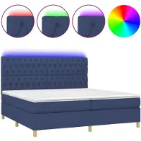 vidaXL Lit Boxspring avec matelas & LED Bleu 200x200 cm Tissu