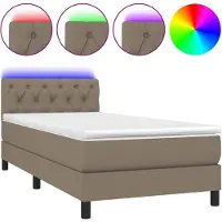 vidaXL Lit Boxspring avec matelas & LED Taupe 80x200 cm Tissu