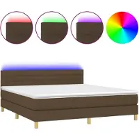 vidaXL Lit boxspring avec matelas & LED brun foncé 160x200 cm Tissu