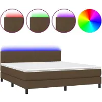 vidaXL Lit boxspring avec matelas & LED brun foncé 160x200 cm Tissu