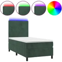 vidaXL Lit boxspring avec matelas & LED vert foncé 90x190 cm velours