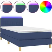 vidaXL Lit Boxspring avec matelas & LED Bleu 90x190 cm Tissu
