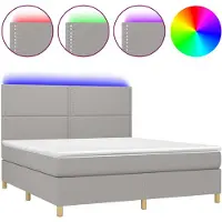 vidaXL Lit boxspring avec matelas & LED gris clair 180x200 cm Tissu