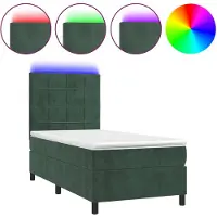 vidaXL Lit boxspring avec matelas & LED vert foncé 100x200 cm velours