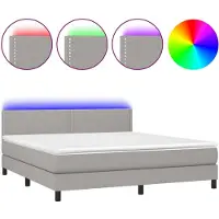 vidaXL Lit boxspring avec matelas & LED gris clair 180x200 cm Tissu