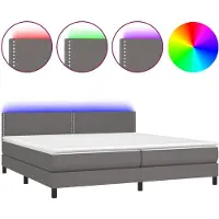 vidaXL Lit Boxspring avec matelas & LED Gris 200x200 cm Similicuir