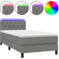 vidaXL Lit boxspring avec matelas & LED gris foncé 80x200 cm Tissu