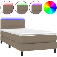 vidaXL Lit Boxspring avec matelas & LED Taupe 90x190 cm Tissu
