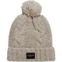 Superdry Femme Tricoté Torsade Bonnet En Maille, Beige &amp; Noir