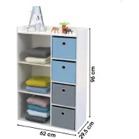 Judy Wild Kid's Spirit Armoire De Rangement Commode Meuble De Rangement Etagere De Rangement Armoire 3 Niches Avec 4 Tiroirs Bleu Et Gris 62x29xh96cm Judy Wild "Happy