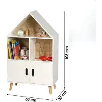 Urban Living Bibliothèque Maison Avec 3 Niches Et 2 Portes "Dream" En Bois - Blanc/Beige - H 103 X L 60 X P 30 Cm