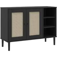 vidaXL Sideboard SENJA aspect rotin noir 112x40x80 cm bois de pin