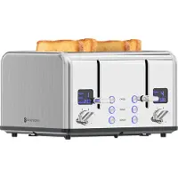 Kitchenbrothers Toaster - Grille-pain - 6 niveaux de chaleur - 4 fentes extra-larges - 1630W - inox/Argent