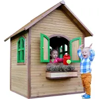 Axi Julia Maison Enfant En Bois | Maison De Jeux Pour L'Extérieur / Jardin En Marron & Vert | Maisonnette / Cabane De Jeu Avec Des Fenêtres